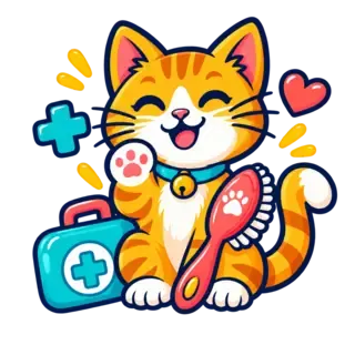 Gato sonriente junto a un botiquín y un cepillo